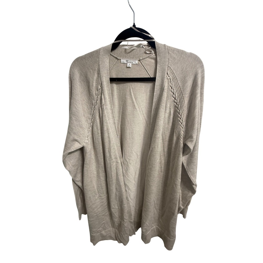 89th + Madison Womens XL Oatmeal Beige Open Front Cardigan Braided Shoulder Knit